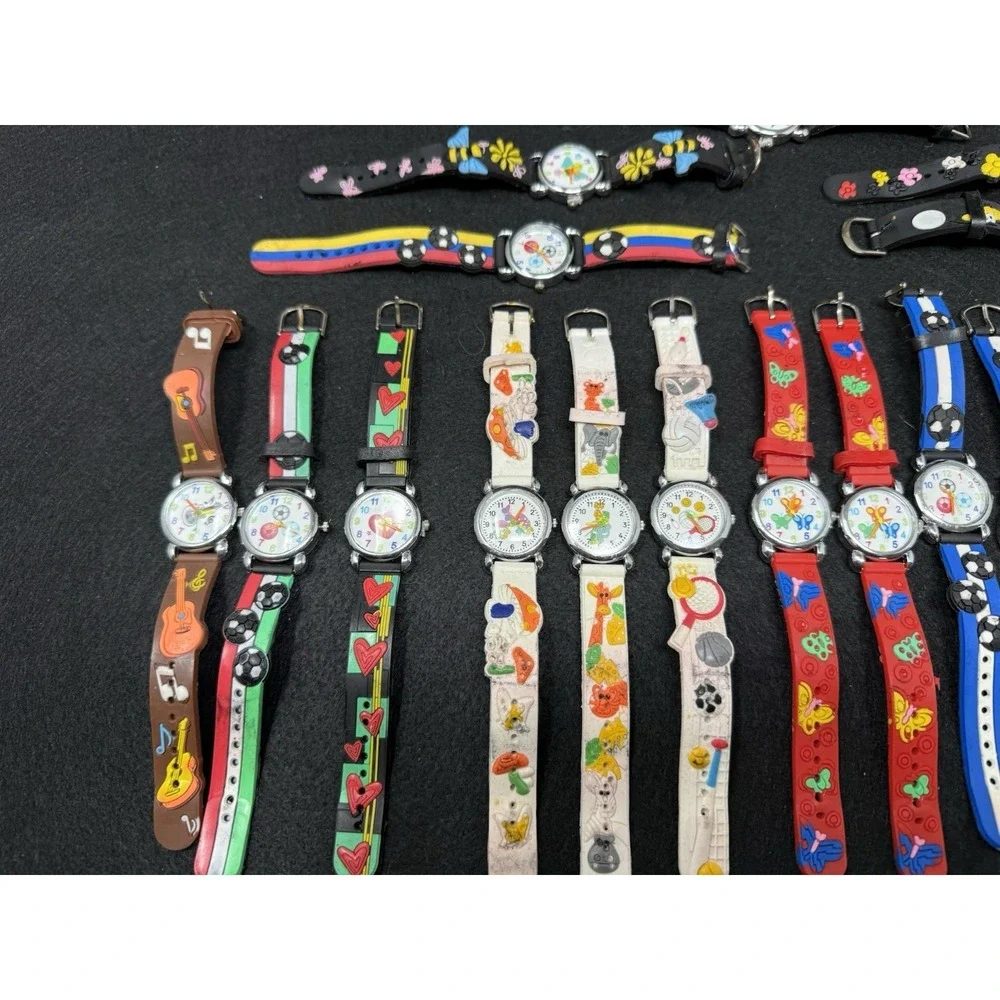 Lot of 18 Kids Educational Analog Watches Animal Sports Flower Rubber Strap